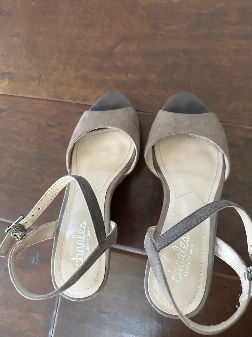 Charles By Charles David Taupe Suede Open-Toe Slingback Heels